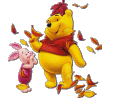 Pooh And Piglet Playing In Autumn Leaves